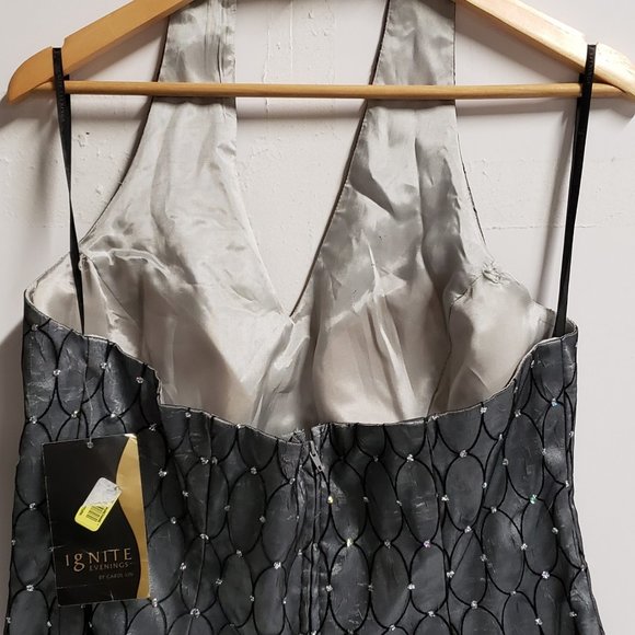 Ignite Evenings Women's Missy Flocknet Halter 16 Black/Silver NWT - Picture 2 of 13
